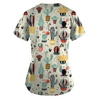 Bluza za žene, Ženske majice s kratkim rukavima i slatki životinjski print u obliku slova u, bluza s džepovima za rad, žuta, majica
