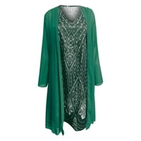 Haljine za žene, ženske haljine, Ženska Moda, Elegantna šifonska Haljina Bez rukava s izrezom i printom, dvije haljine u zelenoj