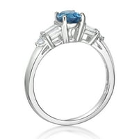 Srebrni prsten od čistog srebra s prirodnim švicarskim plavim topazom i umjetnim bijelim safirom
