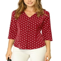 Jedinstvene ponude ženske v vratne polka točkice rukava ležerna gumba bluza