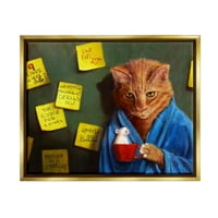 Stupell Smiješna mačka jutarnja kava Memo podsjeća na životinje i insekte Slikanje zlatnog plutara uokvirenog umjetničkog tiska Zidna