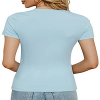 Ženska majica s okruglim vratom, ljetni vrhovi, jednobojna majica, udobna majica, mekana ležerna tunika, bluza u nebesko plavoj boji