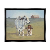 Baby Cow Family Farm Portret i insekti Slikanje Jet Black Framed Art Print Wall Art