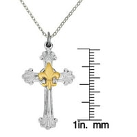 Primal Silver Sterling Silver Rhodium obloženi i zlatni križ, Fleur de lis privjesak s lancem kabela Forzantina