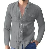 Muška majica s dugim rukavima od mješavine pamuka i lana, jednobojni vrhovi na kopčanje, majica, bluza