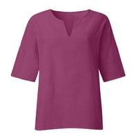 Laneni vrhovi Za Žene, Ležerne ljetne košulje širokog kroja, prevelike bluze kratkih rukava s okruglim vratom, osnovni jednobojni