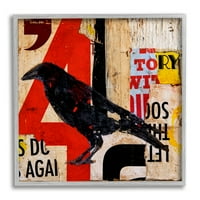 Stupell Industries Stencilirani ulični stil crne ptice Slojeve Abstraktne riječi Slikanje sive uokvirene umjetničke print zidne umjetnosti,