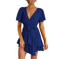Ženska haljina veličine Plus sa slatkim dekolteom i lepršavim uzorkom, Mornarsko plava, e-mail
