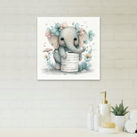 DesignArt Elephant gradi toranj toaletnog papira s cvijećem I platno zidna umjetnost