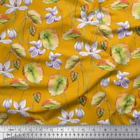 Zlatna rajonska šifonska tkanina s lišćem i ljubičastim cvjetnim printom širine dvorišta