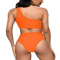 Ženski tankini dvodijelni kupaći kostim s jednim otvorom, vrhovi s jednim ramenom i elastične gaćice-bikini s volanima i vezicama,