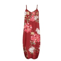 Ljetna duga haljina za žene, ležerna, bez rukava, džepovi, cvjetni leptir, Maksi sundresses s naramenicama