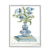 Stupell Industries Plavi cvjetni aranžman Ukraćena keramika Still Life Slikanje bijele uokvirene umjetničke print zidne umjetnosti,