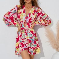 Ženske ljetne haljine s cvjetnim printom u obliku slova u, haljina s košuljom s dugim rukavima, ženska slatka večernja haljina s