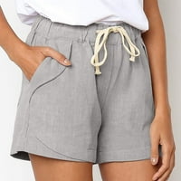 Ženske ljetne obične udobne casual kratke hlače s elastičnim pojasom i džepovima, široke kratke hlače, Plus size sive hlače u boji