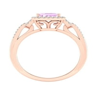 Carski dragi kamen ružičasto zlato 10k smaragdni rez ružičasti ametist _ dijamant _ ženski prsten
