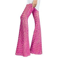 Ženske elastične pripijene hlače visokog struka, ženske modne jednobojne hlače sa šljokicama, široke hlače visokog struka, široke