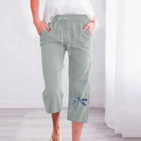 Lanene hlače od donjeg rublja, ženske ljetne udobne Ležerne široke pamučne lanene hlače s elastičnim strukom i vezicama, ravne Capri