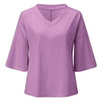 Smiješne majice za Žene, Jednobojni gornji dio s izrezom u obliku slova u i dugim rukavima, široka ležerna modna ulična odjeća, uredske