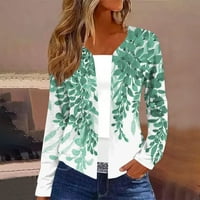 Jesenski kardigan dugih rukava ženski grafički džemper srednje duljine gornja odjeća plus veličine tanki Kaputi za žene zeleni;