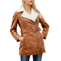 Ženski kaputi Zima Jesen novi dugi rukavi Plus kožni Rever s dvostrukom glavom, pojas s patentnim zatvaračem, topla jakna