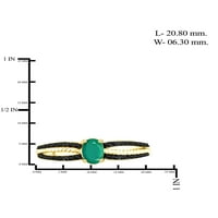 Draguljari Smaragdni prsten nakit za rođenje - 0. karat smaragd 14K Zlatni nakit od srebrnog prstena s crnim dijamantnim naglaskom
