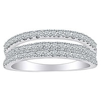 Zaručnički prsten od bijelog prirodnog dijamanta od 0 karata, 14-karatni jednodijelni vjenčani prsten od bijelog zlata u tri reda,