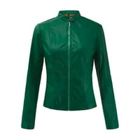 + / Plus size rasprodaja ženska motorna jakna s reverom kaput s patentnim zatvaračem biciklistički kratki punk crop topovi zelena