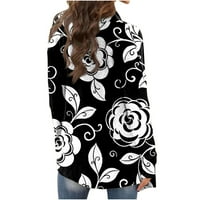 Ženski kardigan održiva Odjeća Ženska Moda Casual Cvjetni print kardigan srednje duljine jakna kaput Crni ae