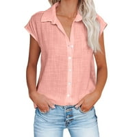 Bluze za žene, elegantne Ležerne košulje Plus veličine, obične, Revere, gumbe, kratke rukave, pamučne i lanene košulje na svjetlu