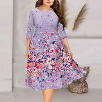 Ženska Temperamentna haljina s dugim rukavima s okruglim vratom s printom velike veličine uklopljene midi haljine jesenske haljine