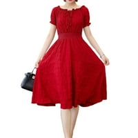 Široke haljine za žene, ležerna haljina s ramena s volanima, pokloni visokog struka za djevojčice, crvena