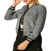 Jedinstveni prijedlozi ženska Bomber jakna s uspravnim ovratnikom i džepom s preklopom s patentnim zatvaračem i dugim rukavima