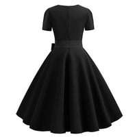 za žene, Vintage jednobojna ljuljačka haljina s kratkim rukavima u crnoj boji