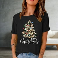 Labava ženska jednobojna božićna majica s okruglim vratom kratkih rukava široka tiskana bluza vrhovi