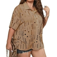 Ženske majice veličine plus, ležerna jednobojna polo majica s izrezom od 2 inča Mocha smeđe boje