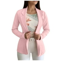 Kardigani za Žene Jednobojni kardigan s otvorenim prednjim džepovima krojeno odijelo bluza s dugim rukavima kaput ružičasti a-list